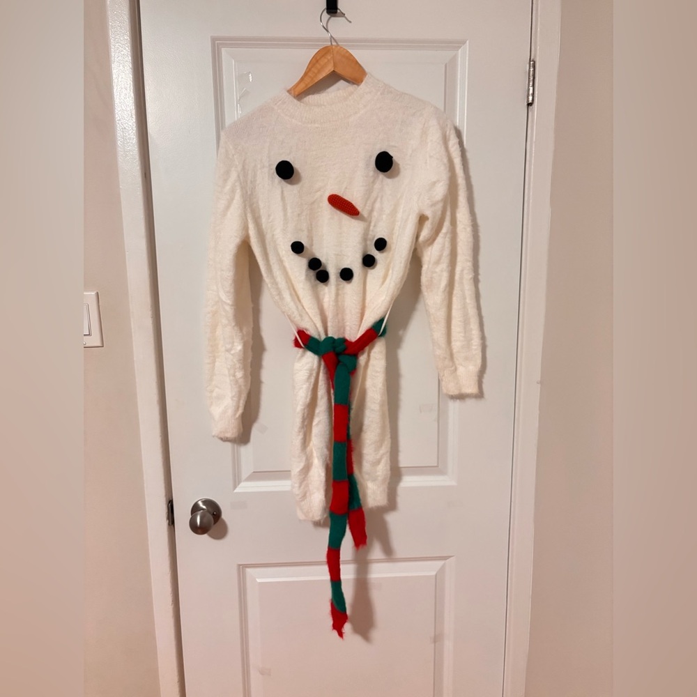 Festive Snowman Sweater Dress with Scarf